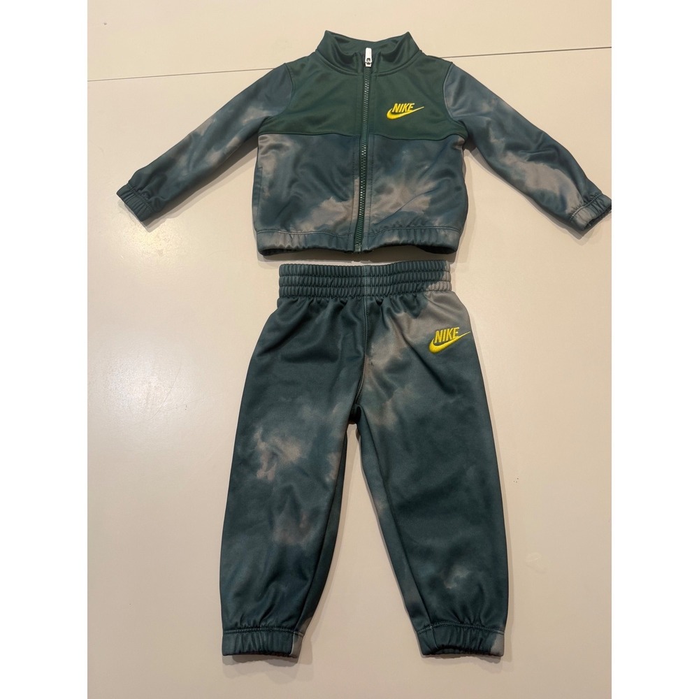 Nike Toddler Boys Dri-FIT Tracksuit Set Green Tie Dye Jacket & Pants 18M
